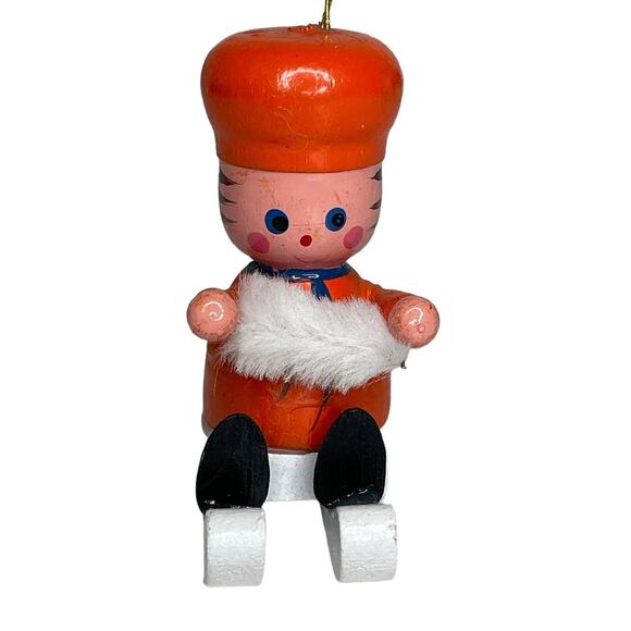 Vintage Wooden Winter Sports Sled Rider Christmas Ornament - Picture 1 of 8